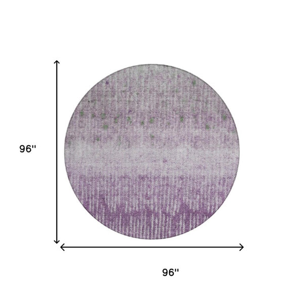 8 Foot Round Abstract Polyester Area Rug Purple Washable Indoor Outdoor Patio