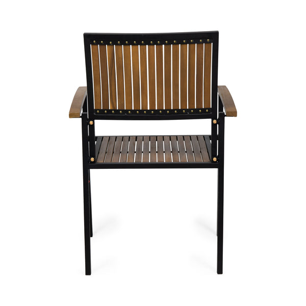 English Elm Christopher Knight Home® - BRIDGET Acacia Wood and Metal Dining Chair Set of 2 — Weather-Resistant Vertical Slat Design, Durable Teak+ Black 63338.00