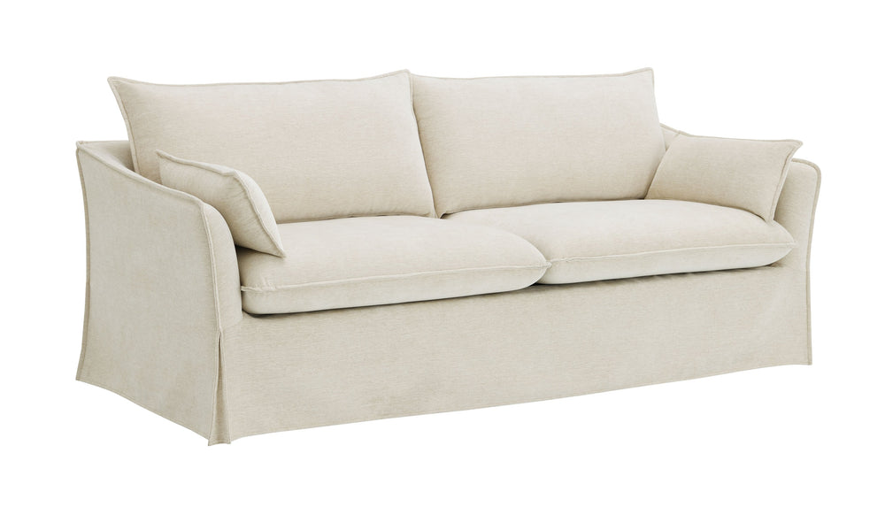 English Elm Shane Cozy Beige Linen Sofa with 2 Accent Pillows, Pocket Coil Seats, Wooden Frame, 72" Wide B2726P296888