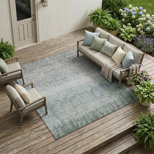 8 X 10 Abstract Sage Washable Polyester Area Rug for Indoor Outdoor Living Spaces
