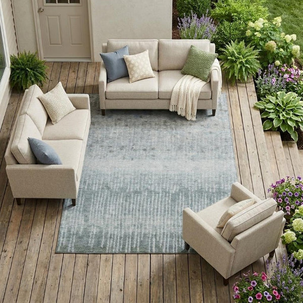 9x12 Abstract Sage Green Polyester Area Rug Washable Stain Resistant Indoor Outdoor