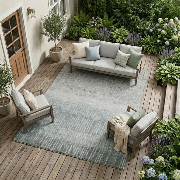 10 Ft X 14 Ft Sage Green Abstract Polyester Area Rug Washable for Patio or Living Room