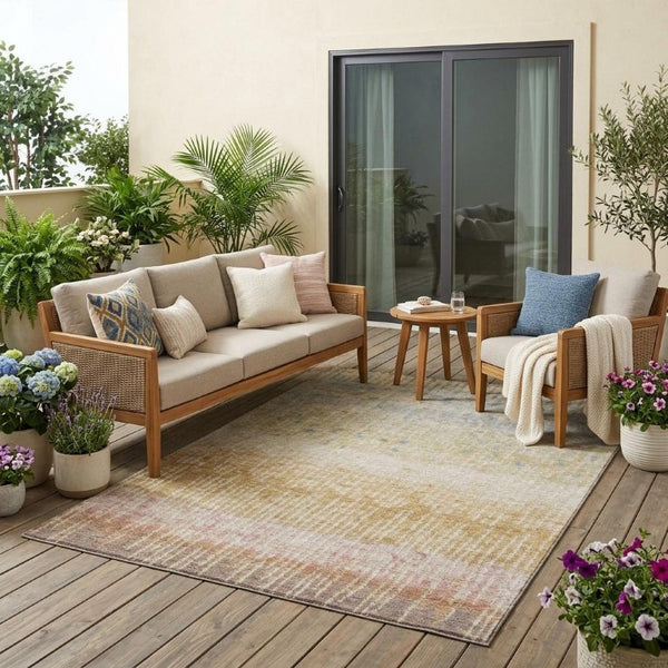 5 X 8 Wheat Gold Abstract Polyester Area Rug Stain Resistant for Patio or Living Room