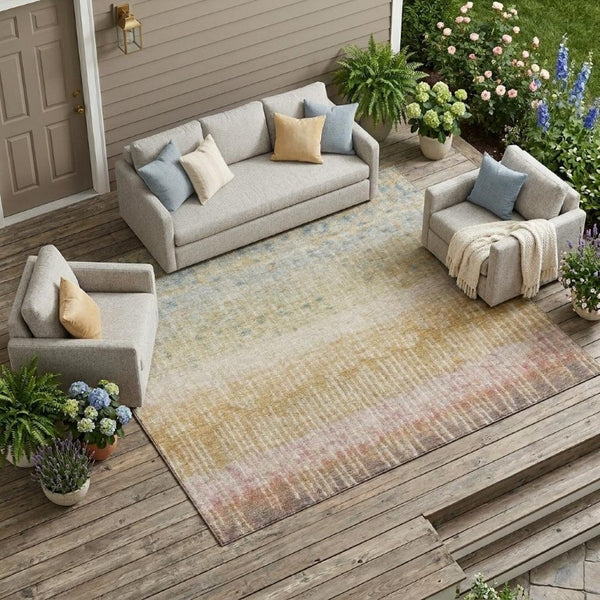 8 X 10 Wheat Gold Abstract Polyester Area Rug Stain Resistant for Patio or Living Room