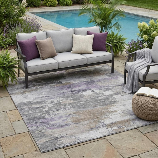 5 X 8 Gray Silver Abstract Polyester Area Rug Washable for Indoor Outdoor Use