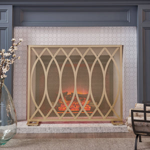 English Elm Christopher Knight Home® - FIRE Screen Junior Modern Single Panel Iron Fireplace Screen Gold Finish — Protective Mesh, Chic Accent and Easy Assembly (39.75" W) 65181.00GLD