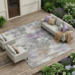8x10 Gray Silver Abstract Polyester Area Rug Washable Stain Resistant Indoor Outdoor