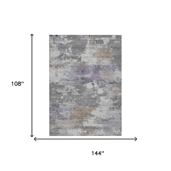 9 X 12 Abstract Gray Silver Washable Polyester Rug for Indoor Outdoor Spaces