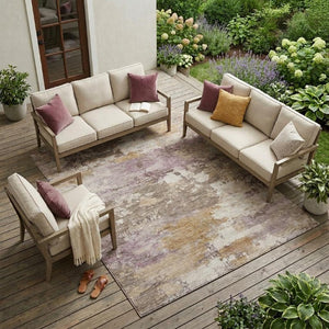 8 X 10 Abstract Brown Blush Polyester Area Rug Stain Resistant for Patio or Living Room