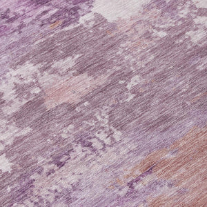 8 Foot Round Abstract Polyester Area Rug Washable Plum Purple Outdoor Safe