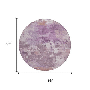 8 Foot Round Abstract Polyester Area Rug Washable Plum Purple Outdoor Safe