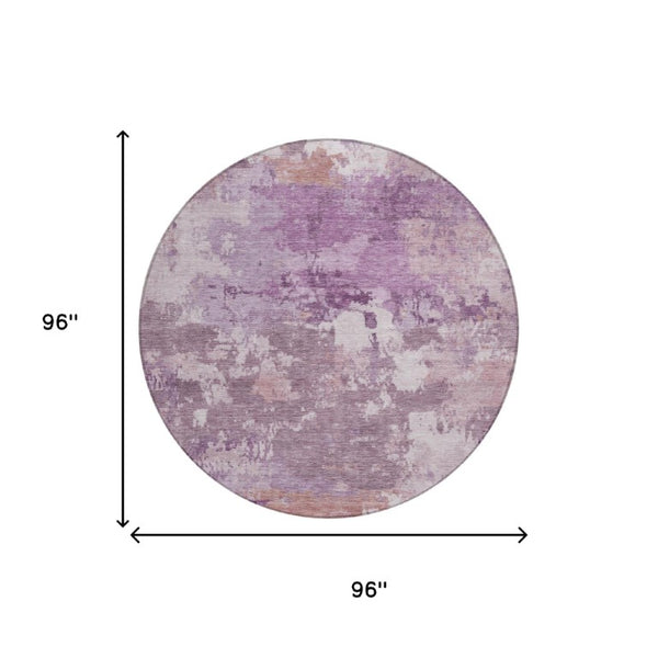 8 Foot Round Abstract Polyester Area Rug Washable Plum Purple Outdoor Safe