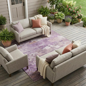 9x12 Abstract Plum Purple Polyester Area Rug Washable Stain Resistant Indoor Outdoor