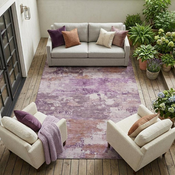 10 X 14 Purple Abstract Polyester Area Rug Washable for Indoor Outdoor Use