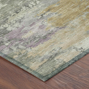 8 Ft Round Sage Green Abstract Polyester Rug Washable for Indoor Outdoor Use