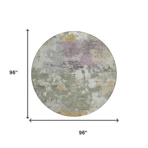 8 Ft Round Sage Green Abstract Polyester Rug Washable for Indoor Outdoor Use