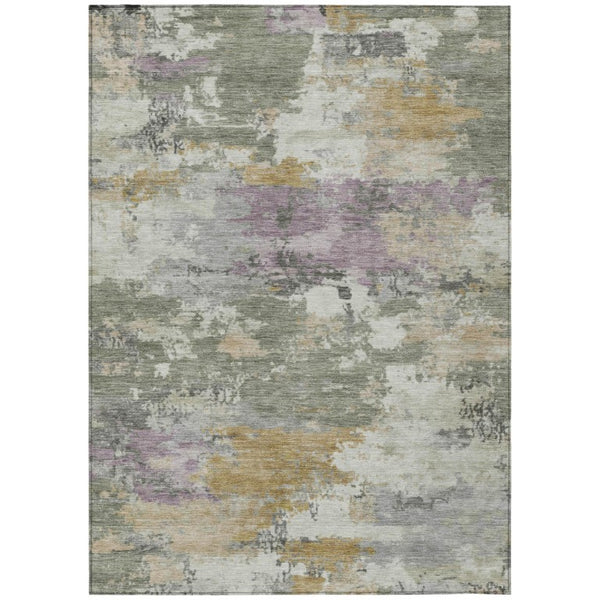 HomeRoots 9 X 12 Sage Green Abstract Polyester Area Rug Washable for Patio or Living Room 742539