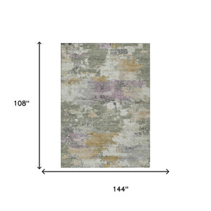9 X 12 Sage Green Abstract Polyester Area Rug Washable for Patio or Living Room