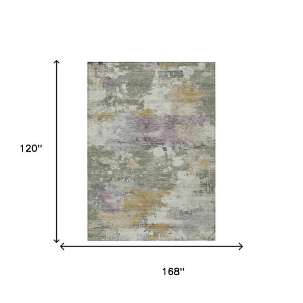 10 X 14 Sage Green Abstract Polyester Area Rug Washable for Patio or Living Room
