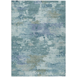 HomeRoots 8x10 Teal Silver Abstract Polyester Area Rug Washable for Patio Porch or Living Room 742544