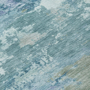 8x10 Teal Silver Abstract Polyester Area Rug Washable for Patio Porch or Living Room
