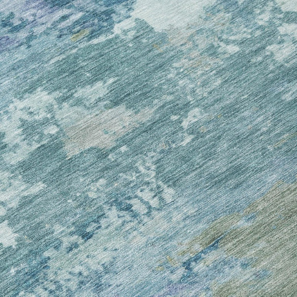 8x10 Teal Silver Abstract Polyester Area Rug Washable for Patio Porch or Living Room