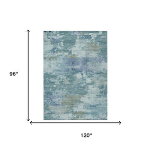 8x10 Teal Silver Abstract Polyester Area Rug Washable for Patio Porch or Living Room