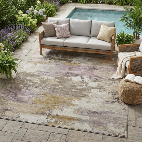 5x8 Taupe Brown Abstract Polyester Area Rug Washable Stain Resistant Indoor Outdoor