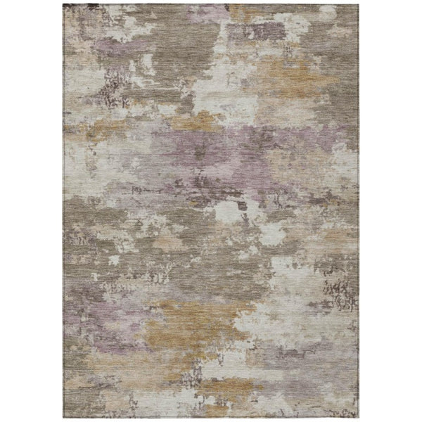 HomeRoots 5x8 Taupe Brown Abstract Polyester Area Rug Washable Stain Resistant Indoor Outdoor 742548