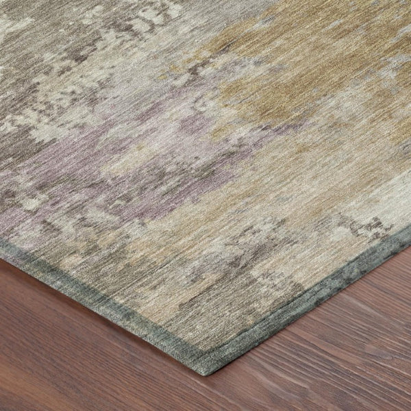 5x8 Taupe Brown Abstract Polyester Area Rug Washable Stain Resistant Indoor Outdoor