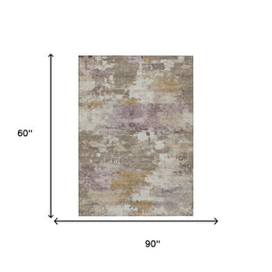 5x8 Taupe Brown Abstract Polyester Area Rug Washable Stain Resistant Indoor Outdoor