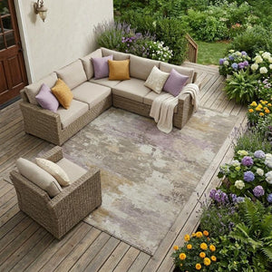 8 Ft X 10 Ft Taupe Brown Abstract Polyester Washable Rug for Patio or Living Room