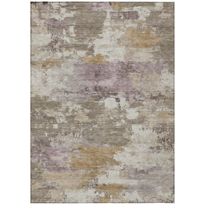 HomeRoots 8 Ft X 10 Ft Taupe Brown Abstract Polyester Washable Rug for Patio or Living Room 742550