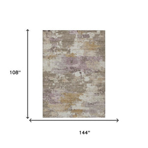 9 X 12 Taupe Brown Abstract Polyester Area Rug Stain Resistant Indoor Outdoor