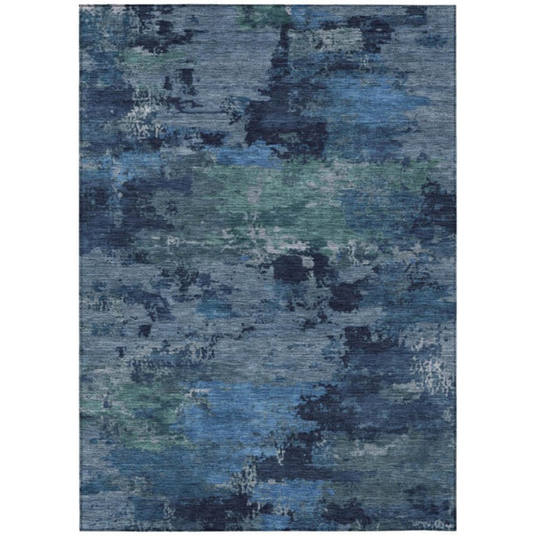 HomeRoots 5 X 8 Abstract Blue Polyester Area Rug Washable Stain Resistant Indoor Outdoor 742560