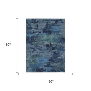 5 X 8 Abstract Blue Polyester Area Rug Washable Stain Resistant Indoor Outdoor