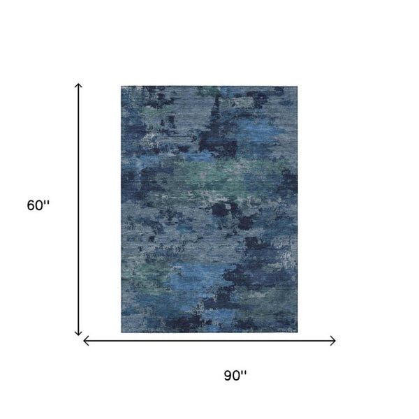 5 X 8 Abstract Blue Polyester Area Rug Washable Stain Resistant Indoor Outdoor