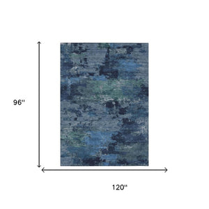 8 X 10 Blue Abstract Polyester Area Rug Washable for Indoor Outdoor Living