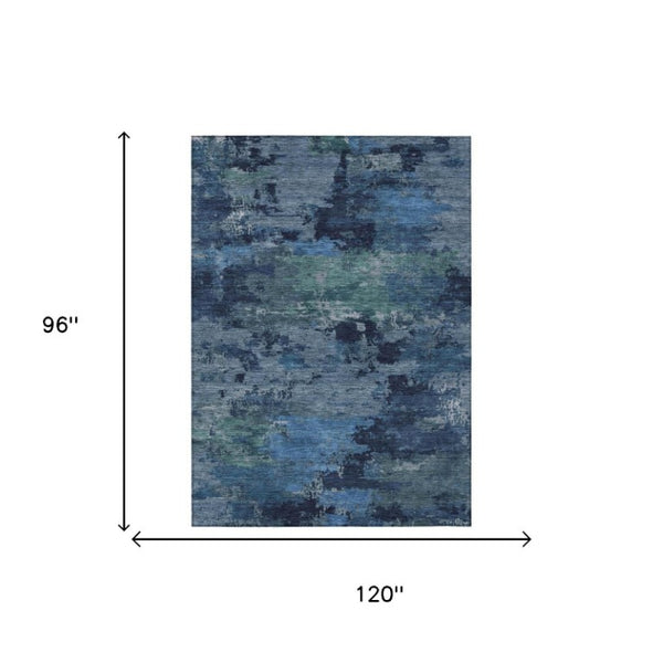 8 X 10 Blue Abstract Polyester Area Rug Washable for Indoor Outdoor Living