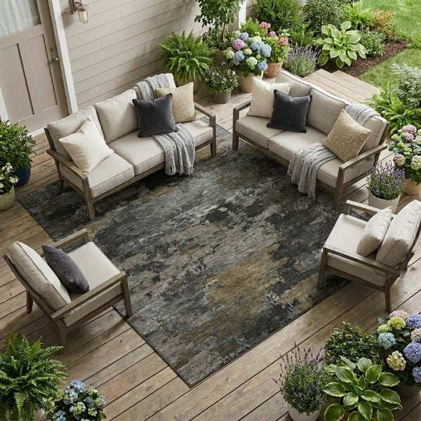 9 X 12 Pewter Gray Abstract Polyester Area Rug Stain Resistant for Patio or Living Room