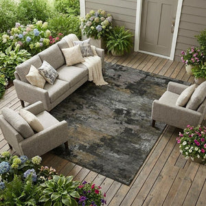 10 X 14 Abstract Pewter Gray Polyester Rug Stain Resistant for Indoor Outdoor Use