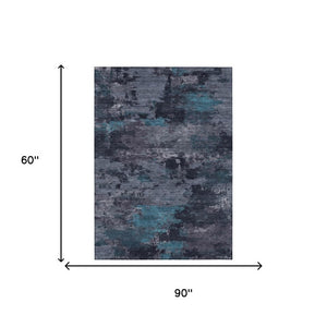 5x8 Teal Graphite Abstract Polyester Area Rug Stain Resistant for Patio or Living Room