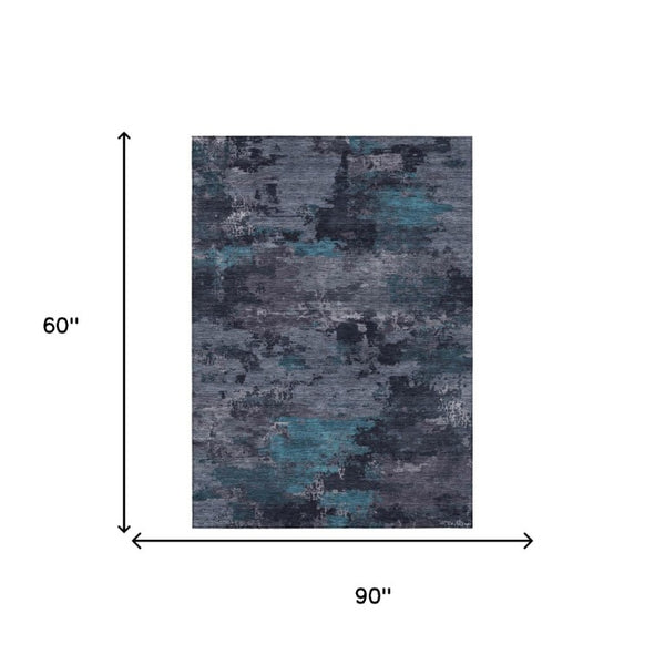 5x8 Teal Graphite Abstract Polyester Area Rug Stain Resistant for Patio or Living Room
