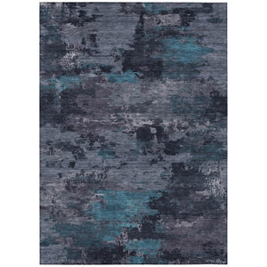 HomeRoots 8 Ft X 10 Ft Teal Graphite Abstract Polyester Washable Rug for Patio or Living Room 742586