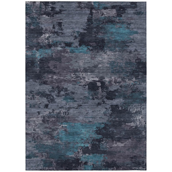 HomeRoots 8 Ft X 10 Ft Teal Graphite Abstract Polyester Washable Rug for Patio or Living Room 742586