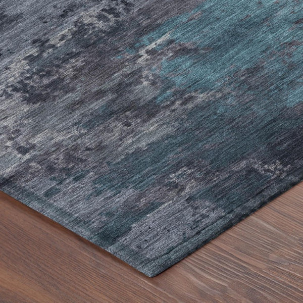 8 Ft X 10 Ft Teal Graphite Abstract Polyester Washable Rug for Patio or Living Room