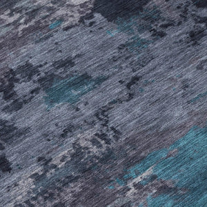 8 Ft X 10 Ft Teal Graphite Abstract Polyester Washable Rug for Patio or Living Room