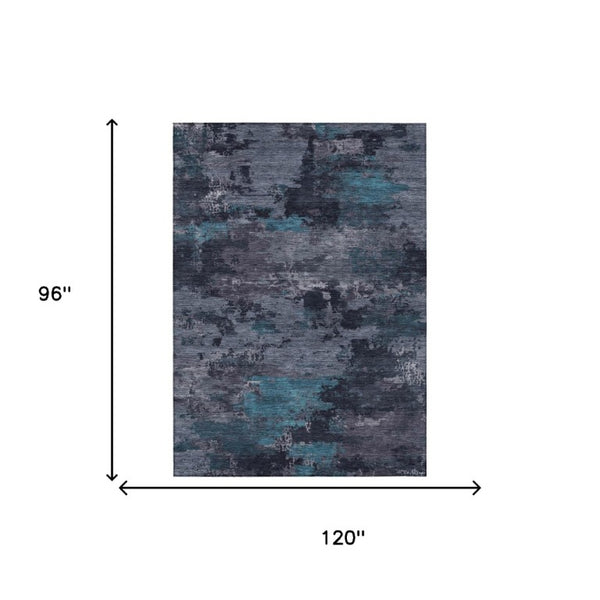 8 Ft X 10 Ft Teal Graphite Abstract Polyester Washable Rug for Patio or Living Room
