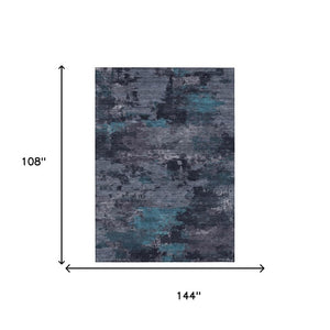 9 X 12 Teal Graphite Abstract Polyester Area Rug Washable for Patio or Living Room