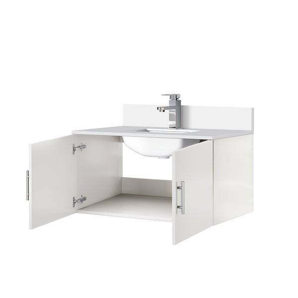 English Elm Glossy 36 in White Bath Vanity with Quartz Top, Soft-Close Storage & Chrome Monte Faucet Set B2731P258633